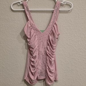 To the Max Pink Ruched Tank with Stud Embellishments